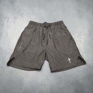 Three Nails Mens Mesh Athletic Shorts Charcoal Gray Cross Logo Size M